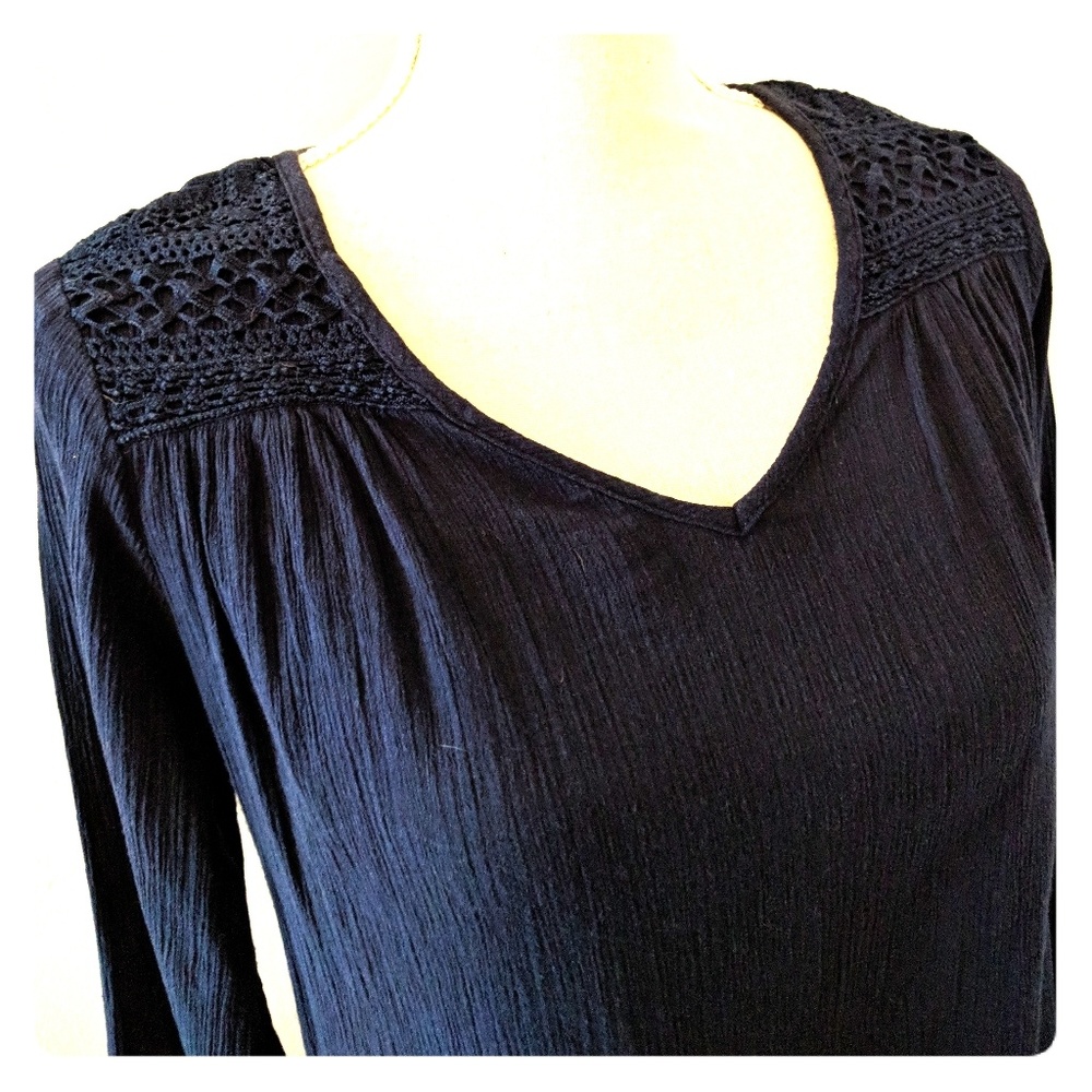 Sonoma Navy crochet detail top